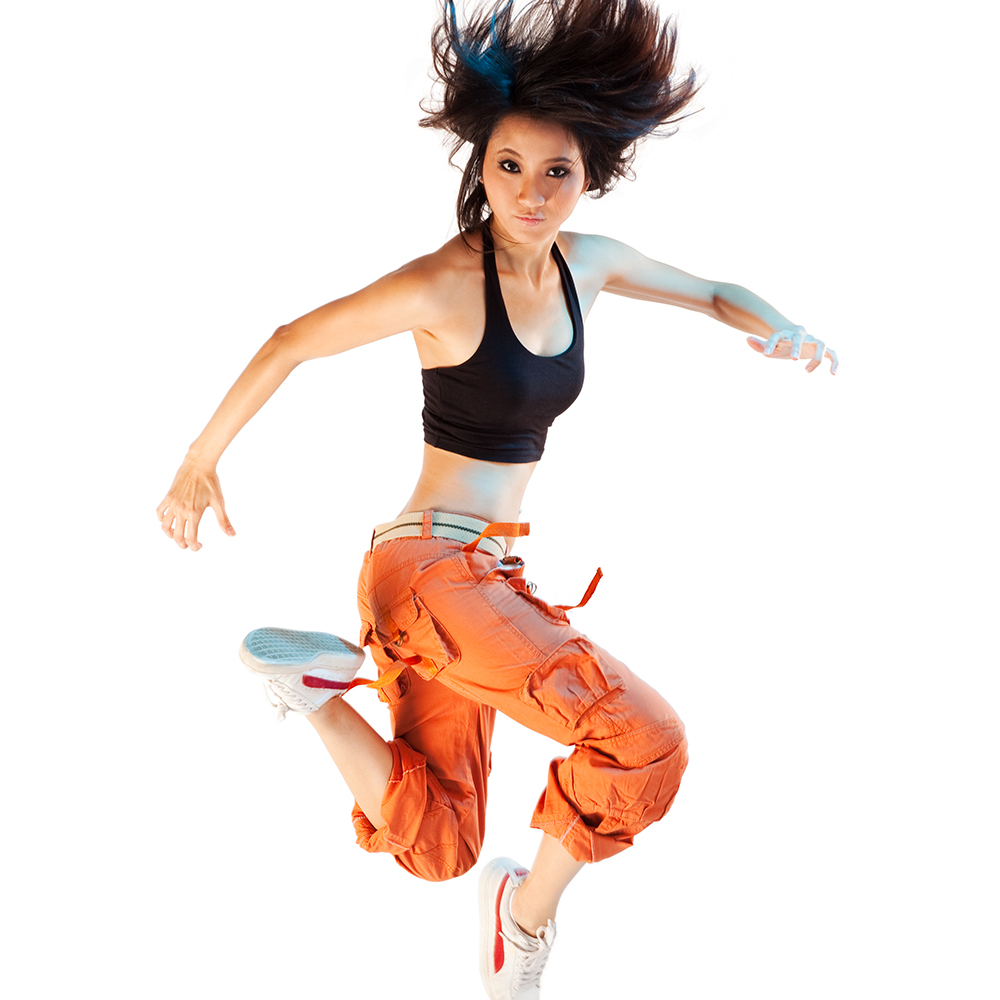 Young asian female r&b dancer isolated on white.